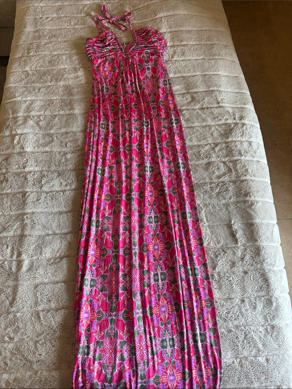 Pink Floral Halter Maxi Dress